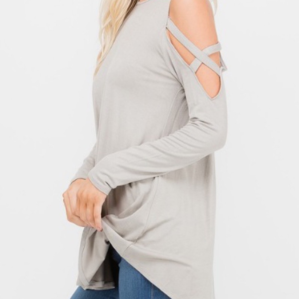 Cold Shoulder Top with X Strap on Sleeve - Picture 3 of 3